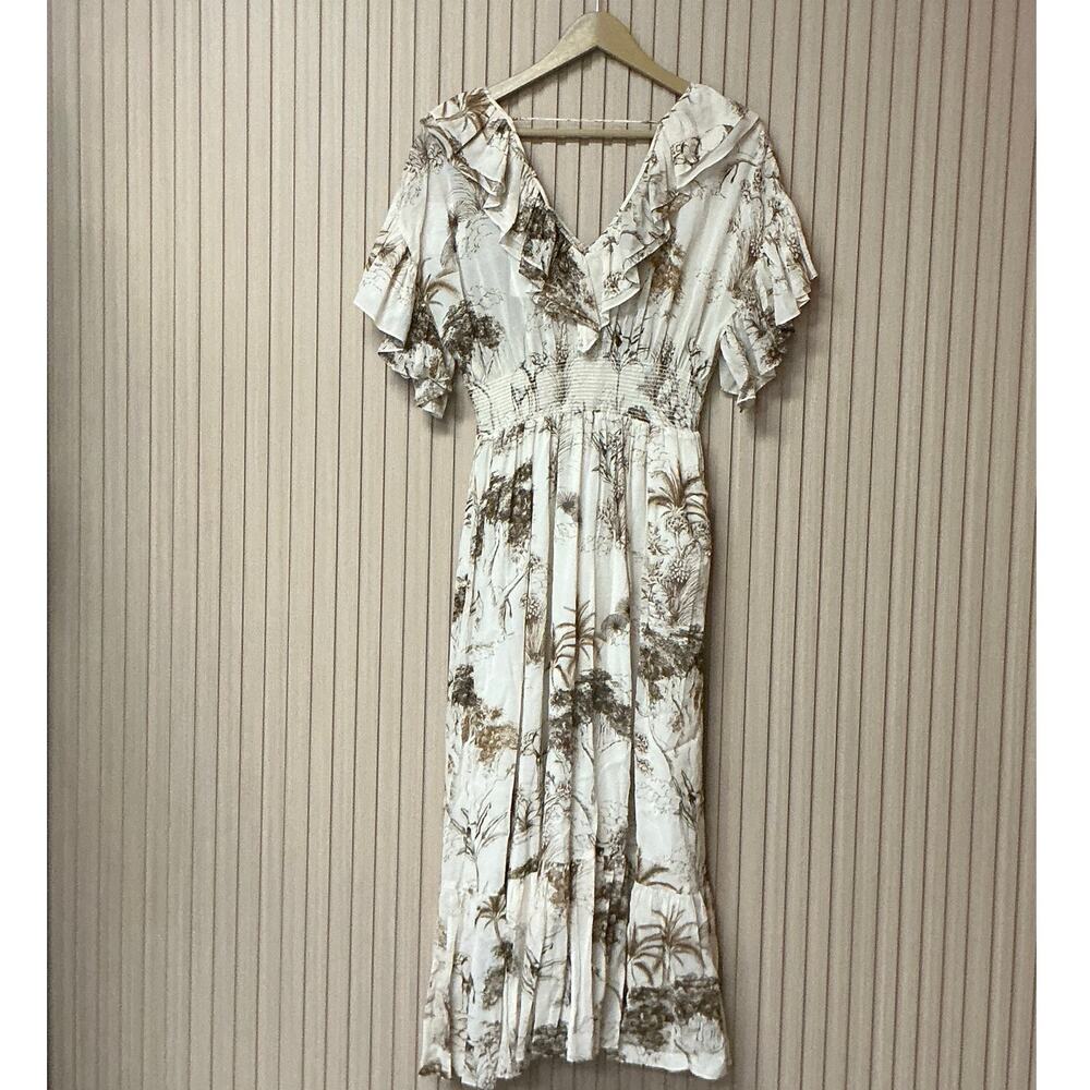 Sandro Jolay Midi Dress with Ruffles Ecru Size 36 FR / 4 US
